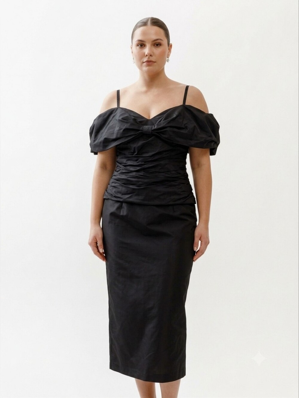 100% Silk Black Ruched Set - Women
